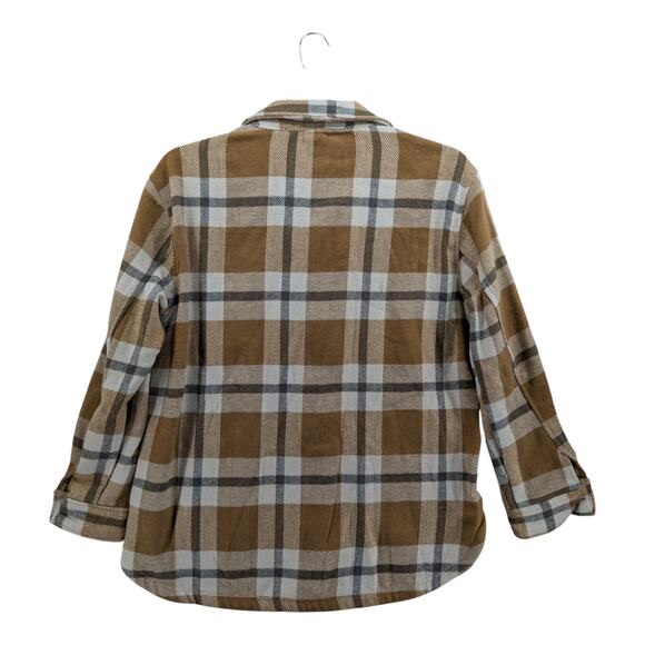 Member's Mark Plaid Shacket Medium Tan White Womens Layer Shirt Jacket Boxy Fit - Picture 11 of 11
